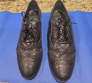 Stuart Weitzman Black Metallic Wingtip Oxfords